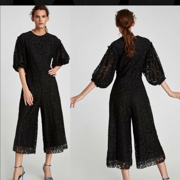 Zara Cropped Lace Jumpsuit With Sleeves 